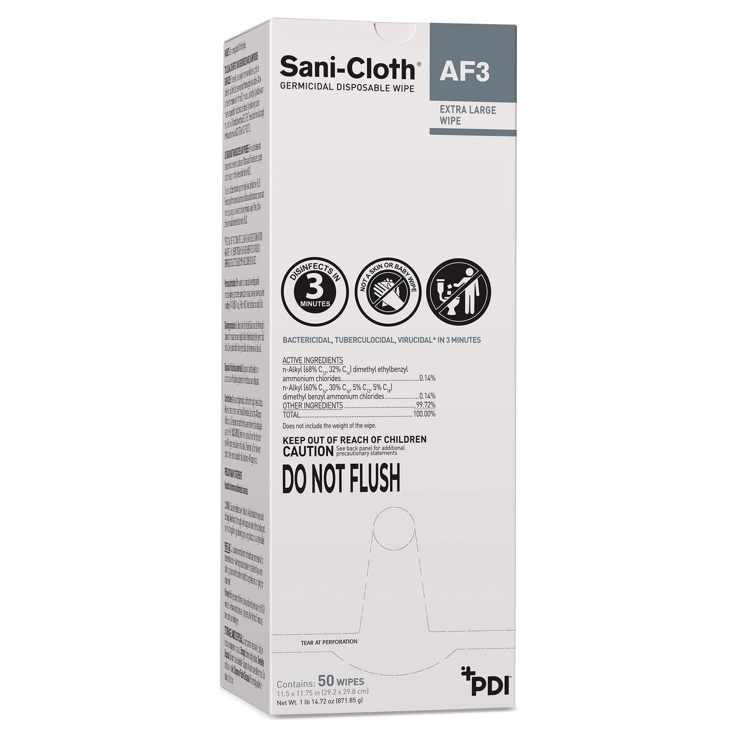 WIPE, SANICLOTH AF3 WET XLG 11.5"X11.75" (50PK/BX)