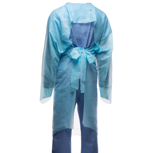 GOWN, IMPERVIOUS FLUID ISOLTN CPE BLU UNISEX (15/BX 5BX/CS)