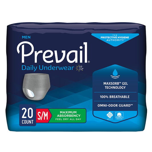 UNDERWEAR, PREVAIL MEN 28"-40"SM/MED (20/BG 4BG/CS)