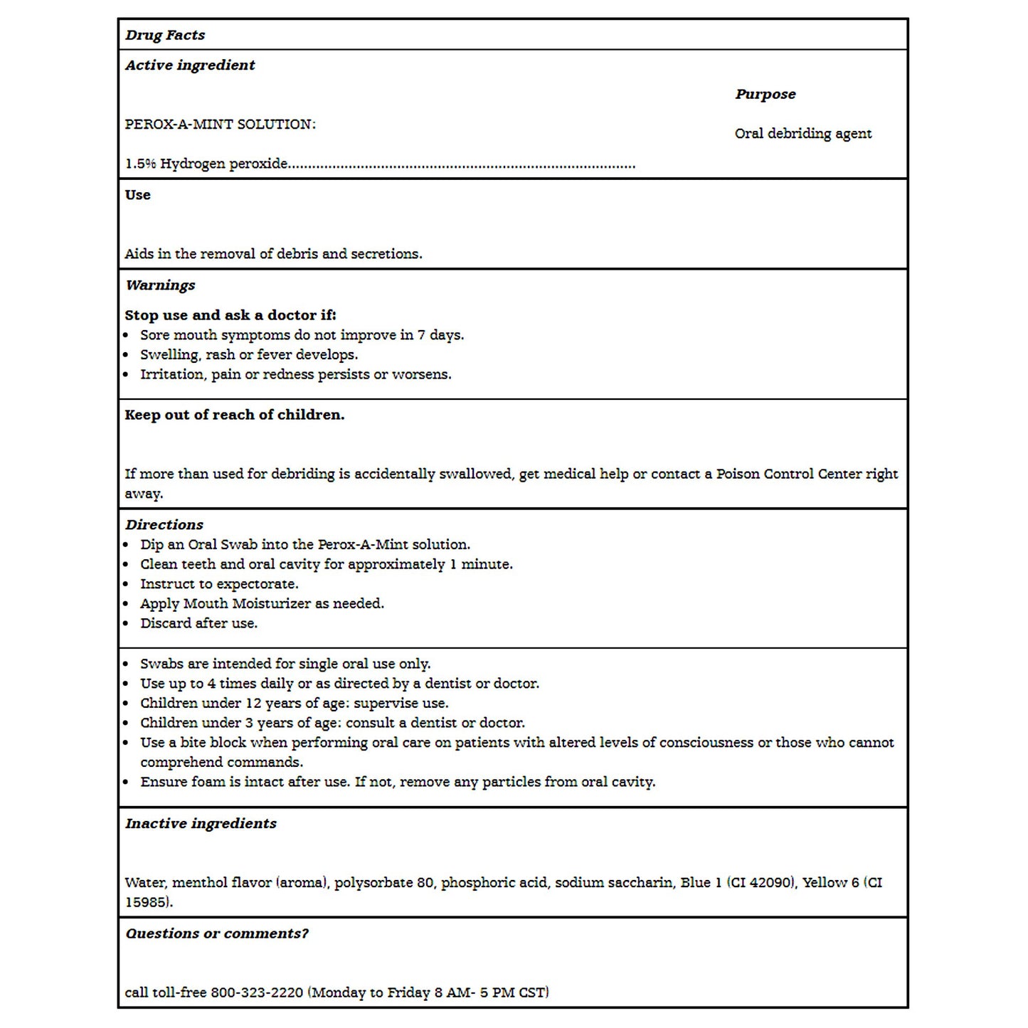 MOUTHCARE KIT, W/SWABS, H202 (50/CS)