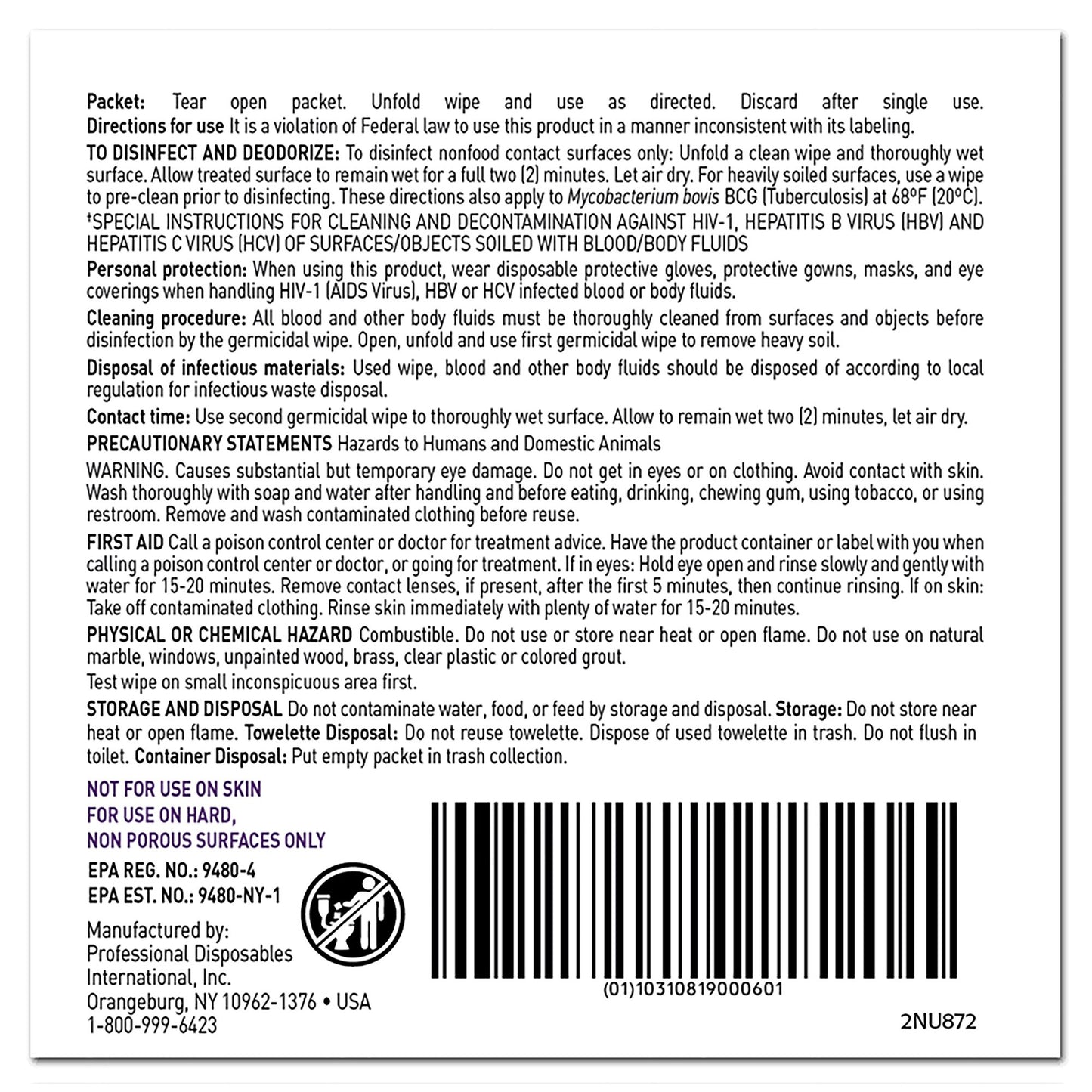 WIPE, SANICLOTH GERMICIDE 11 3/4"X11 1/2" (50/SL)