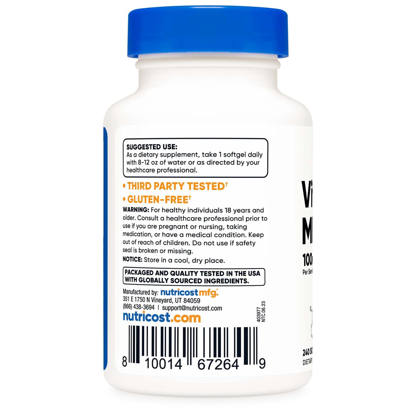 VITAMIN, SGEL K2 MK-7 100MCG (240/BT 12BT/CS)