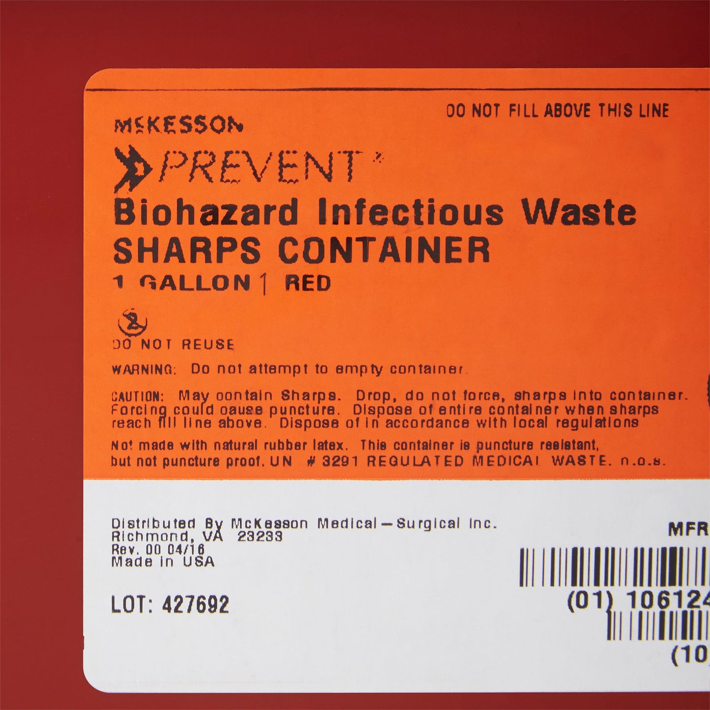 Sharps Container McKesson Red Base 5 H X 10 W X 7 D Inch Horizontal Entry 1 Gallon