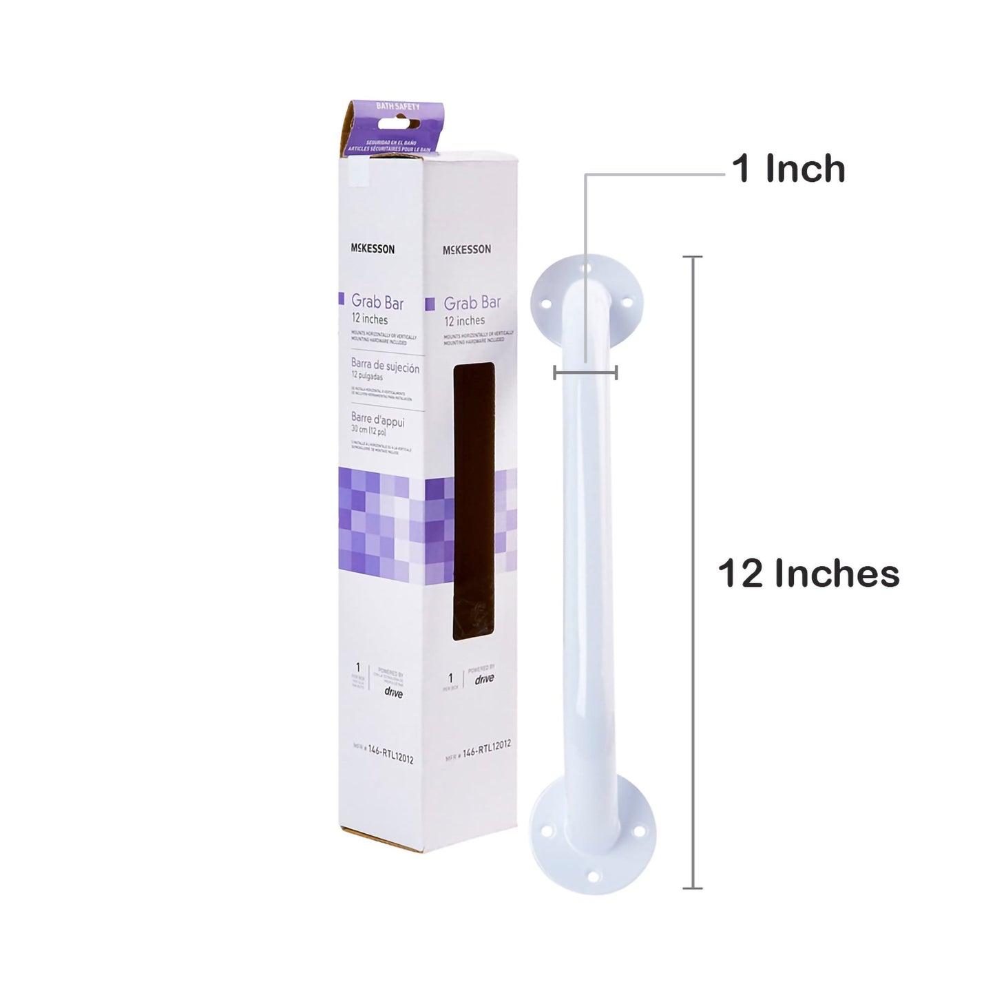 BAR, GRAB MOUNT PDR COATED WHT12" (3/CS)