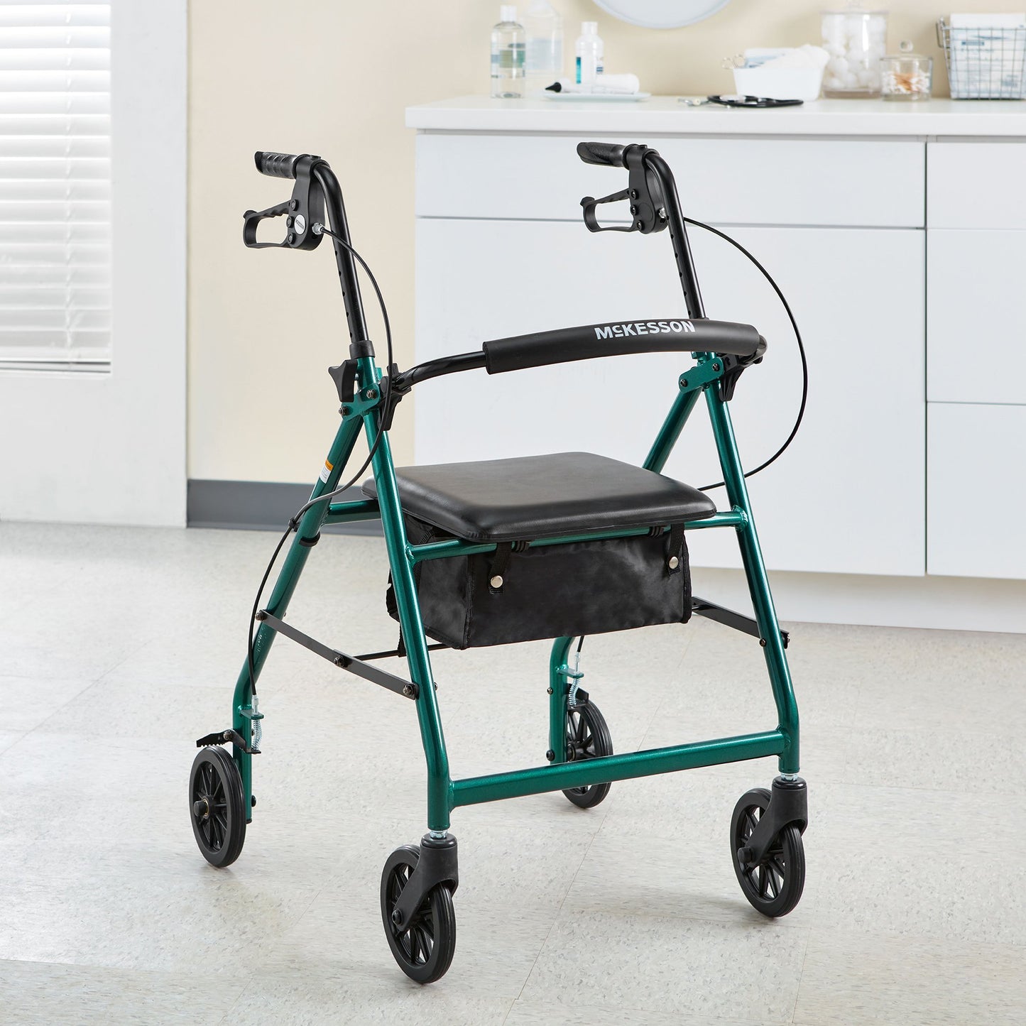 WALKER, ROLLATOR LTWT FOLDING ALUM W/6" WHLS GRN 300LB