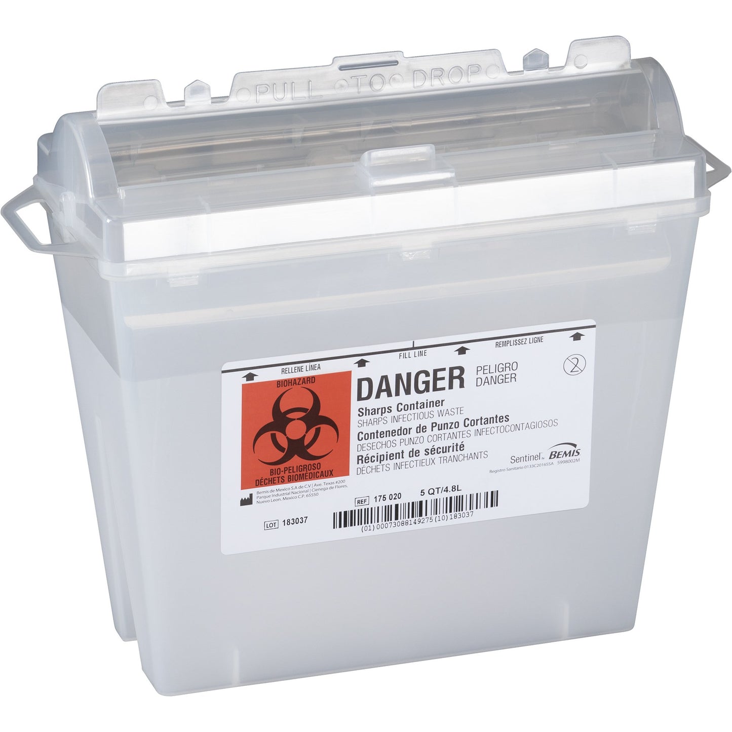 Bemis™ Sentinel Multi-purpose Sharps Container, 1.25 Gallon, 10 x 5.25 x 11 Inch
