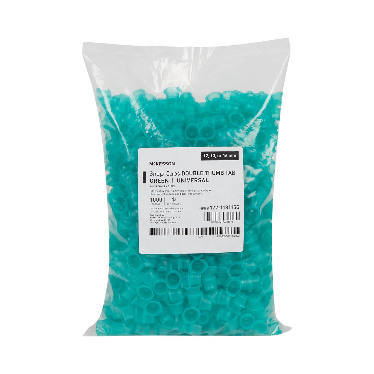 CAP, SNAP UNIV POLY GRN (1000/BG)