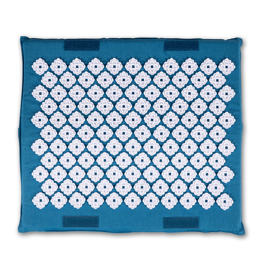 Kanjo Acupressure Foot Mat Sapphire / White Cotton-Linen Fabric / Memory Foam / Plastic 14 X 16 Inch