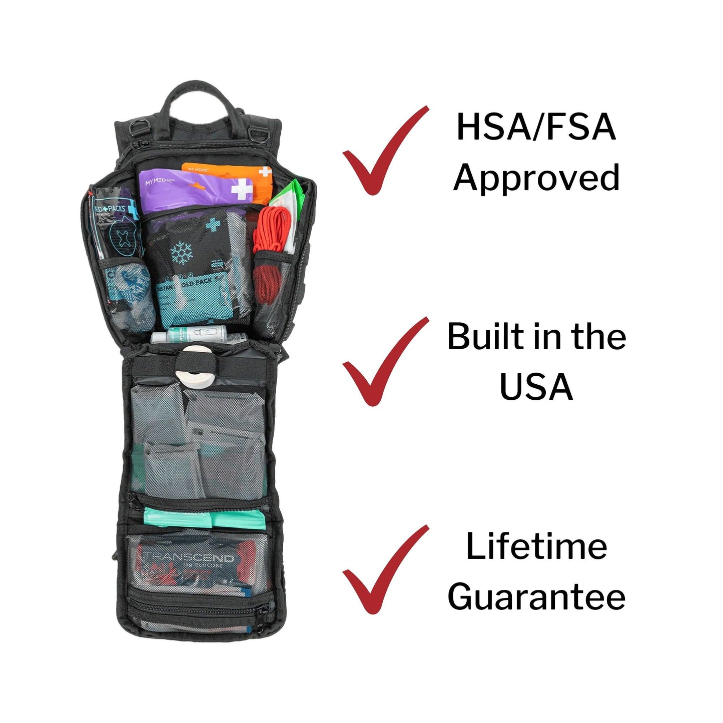 FIRST AID KIT, RECON STD 250PCNYLON BAG BLK 12.5X8.5X7.25"