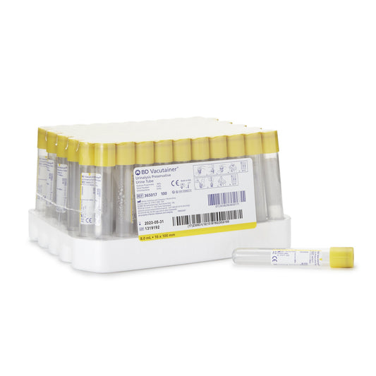 TUBE, URINALYSIS 8ML 16X100ML W/YLW TOP (100/PK 10PK/C