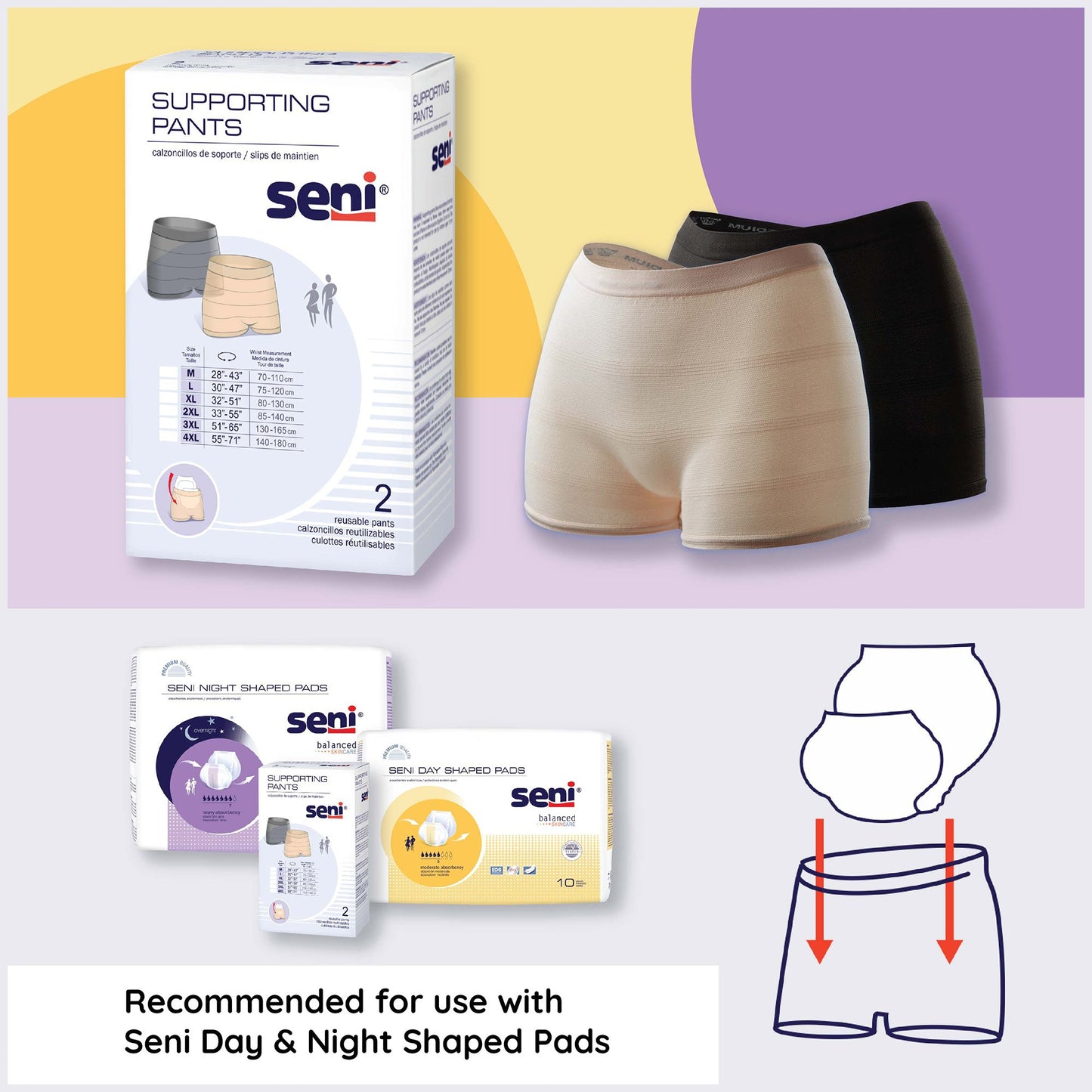 UNDERWEAR, SENI SUPPORTING NUDE/BLK 3XLG (2/PK 16PK/CS)