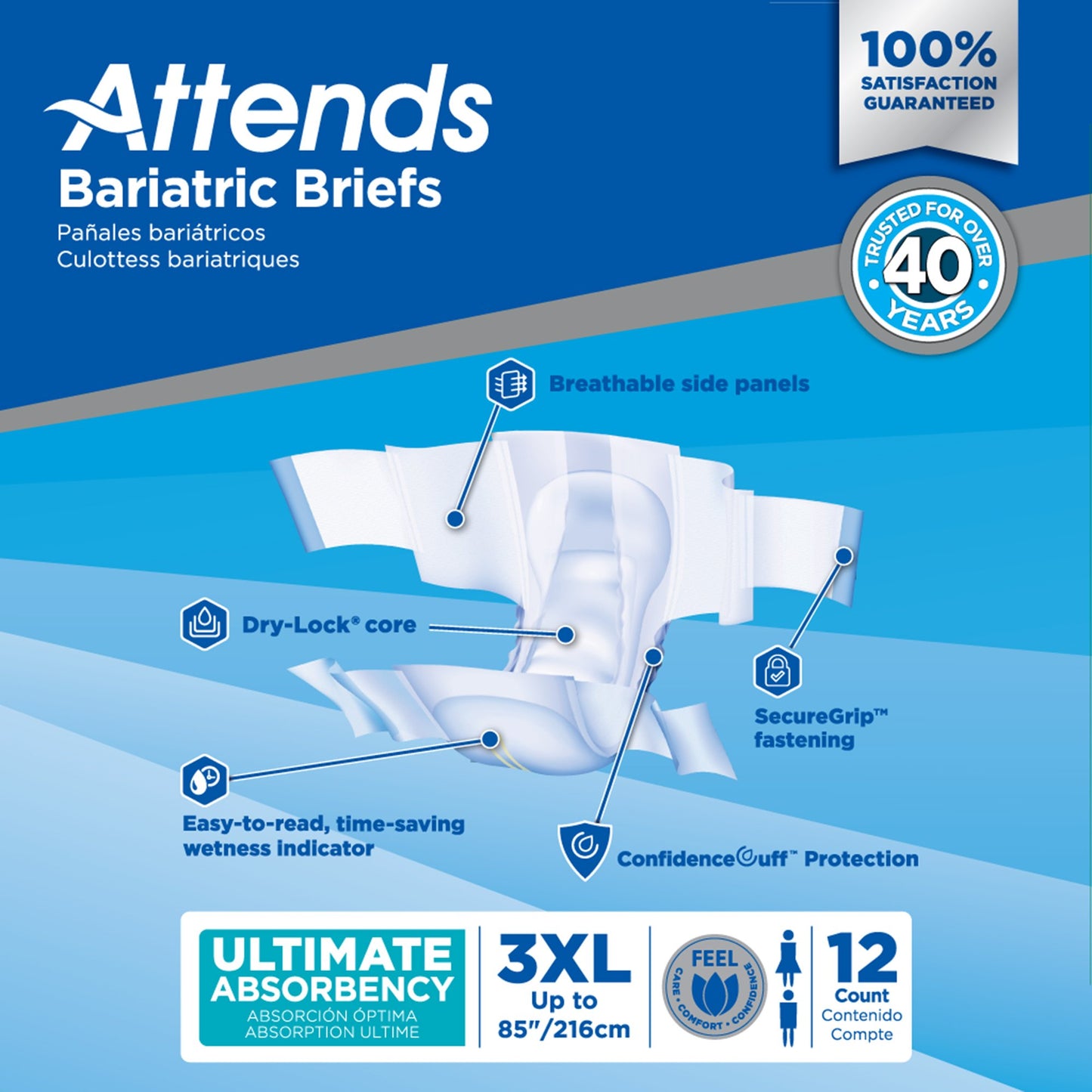 BRIEF, BARIATRIC ULTIMATE ABSORBENCY 3XLG 85" (12/BG 4BG/CS)