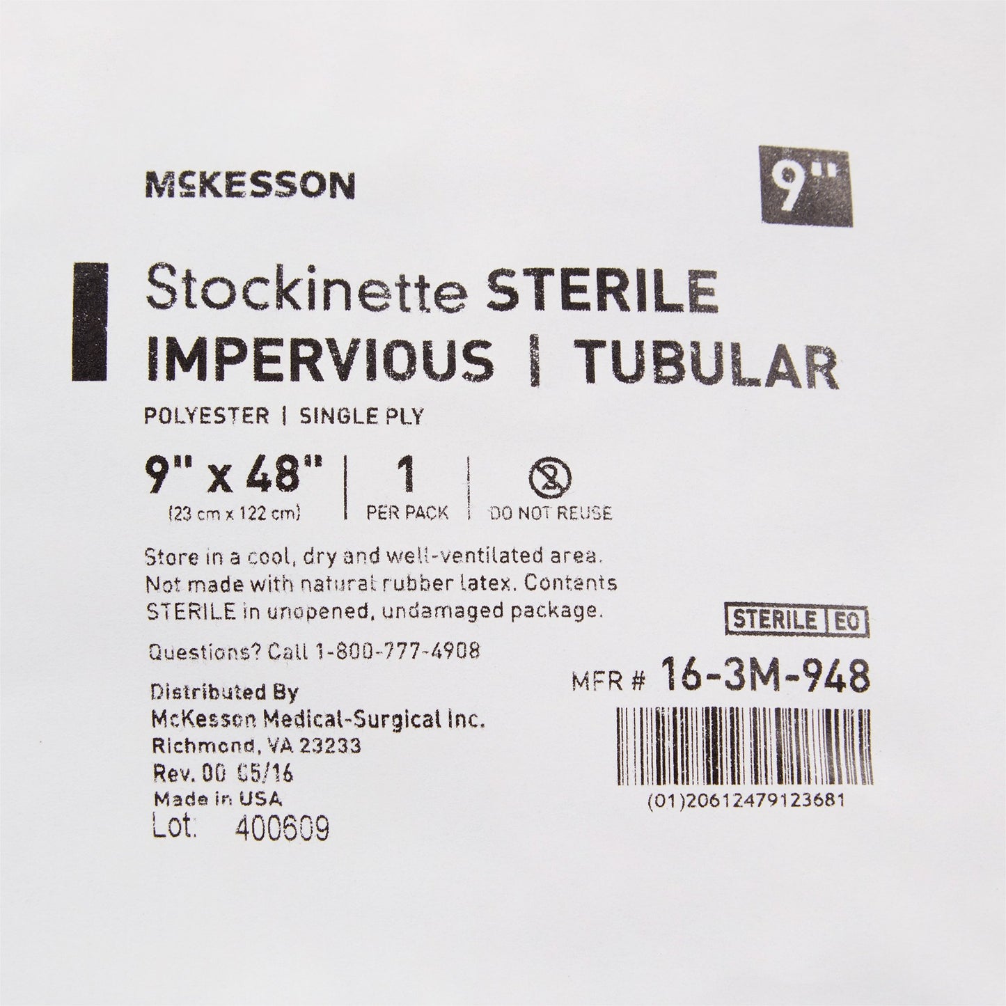 McKesson Impervious Surgical Stockinette, 9 x 48 Inch