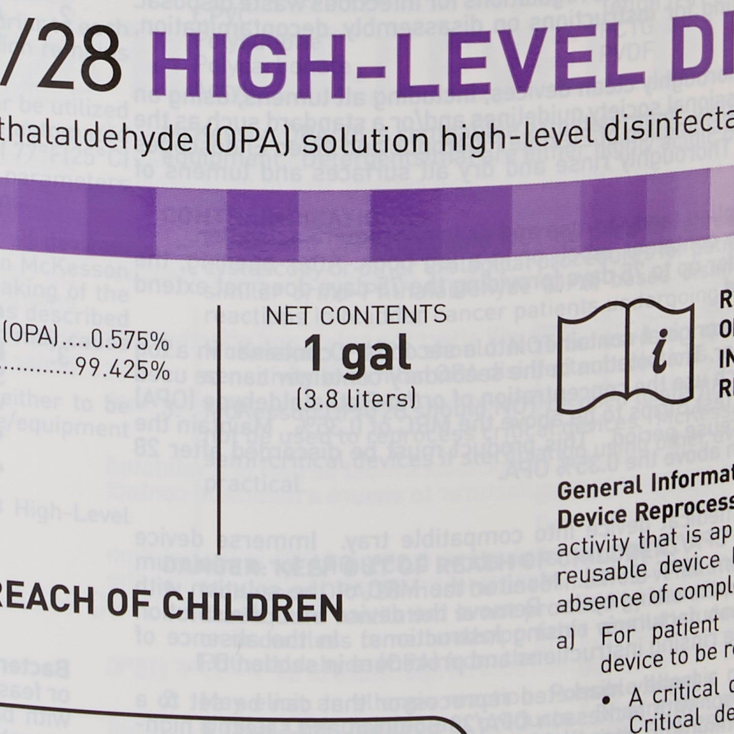 OPA High-Level Disinfectant McKesson OPA/28 RTU Liquid 1 gal. Jug Reusable