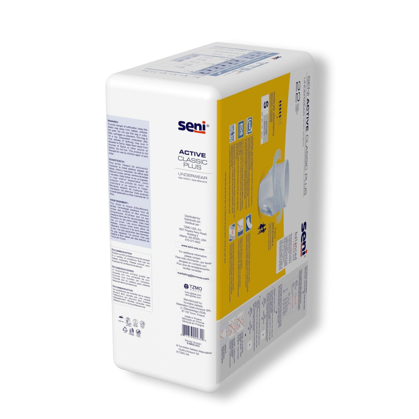 UNDERWEAR, INCONT ACTIVE CLASSIC+ SM 22"-33" (22/PK 4PK/CS)