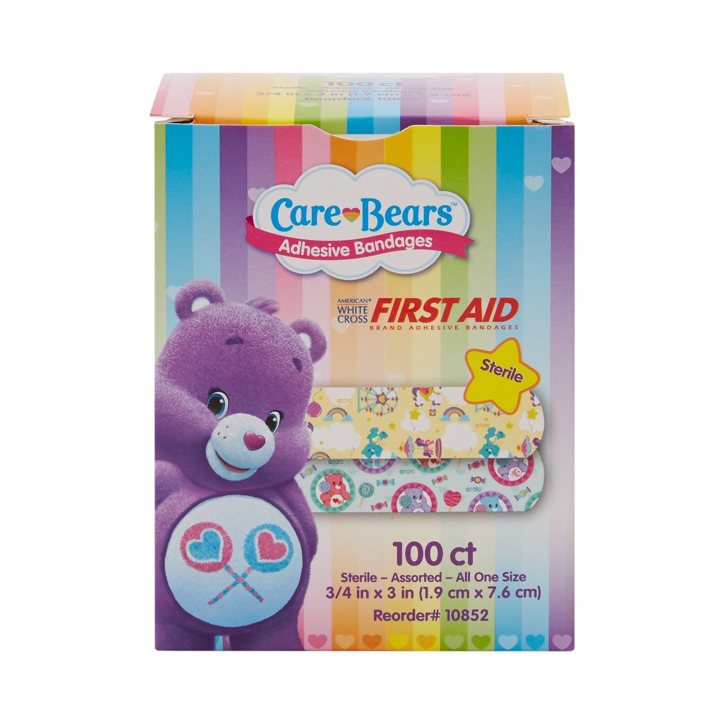 BANDAGE, ADHSV STAT STRIP CAREBEARS 3/4X3" (100/BX 12BX/CS)