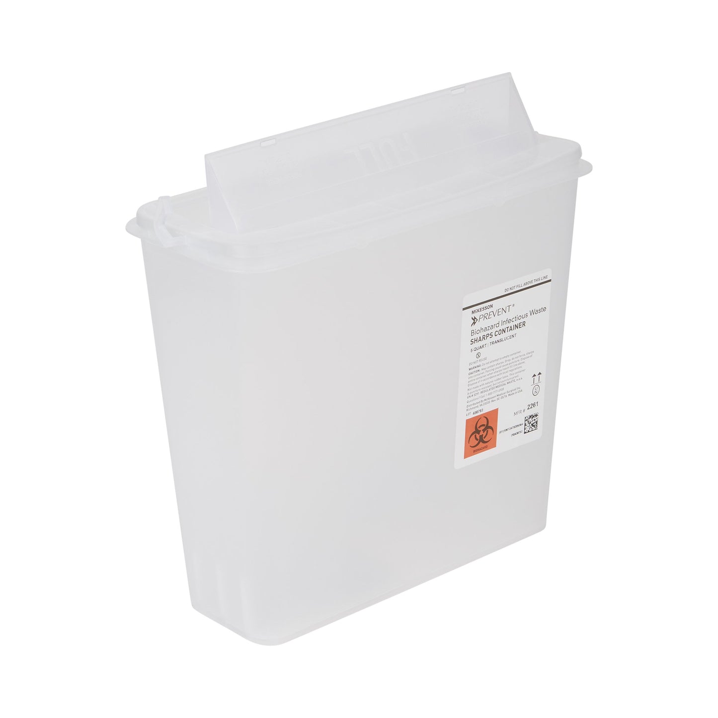 Sharps Container McKesson Translucent Base 10-3/4 H X 10-1/2 W X 4-3/4 D Inch Horizontal Entry 1.25 Gallon