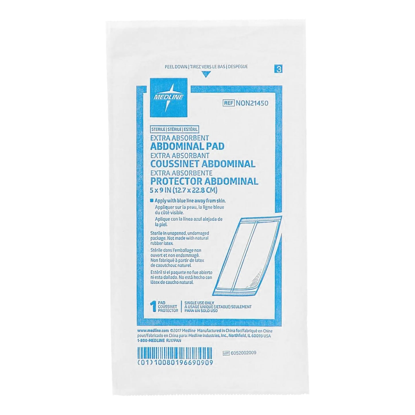 Abdominal Pad Medline 5 X 9 Inch Sterile