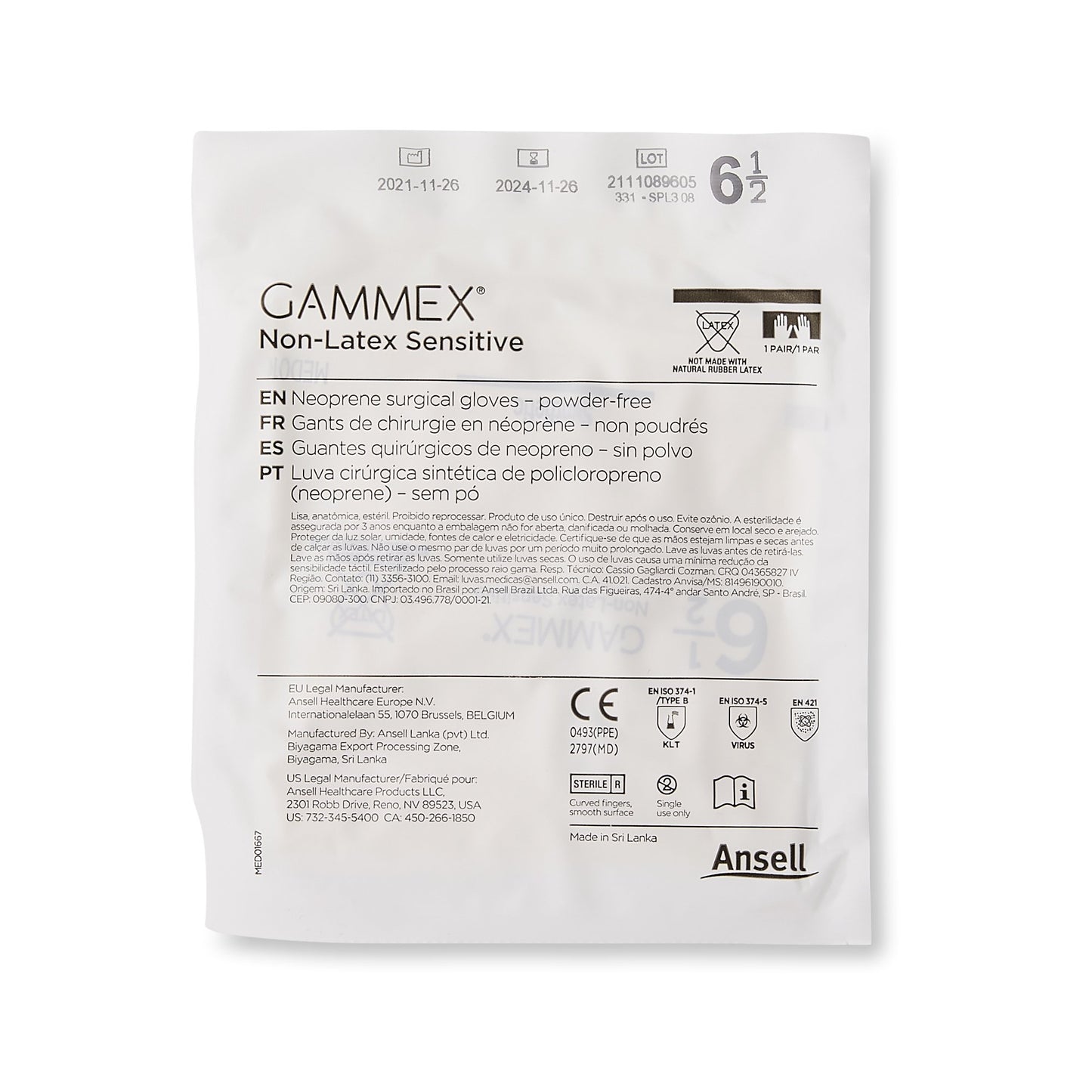 Gammex® Non-Latex Sensitive Polychloroprene Surgical Glove, Size 6.5, Cream