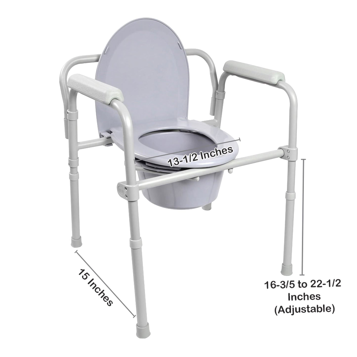 3-in-1 Commode Chair McKesson Fixed Arms Steel Frame Back Bar 13-1/2 Inch Seat Width 350 lbs. Weight Capacity