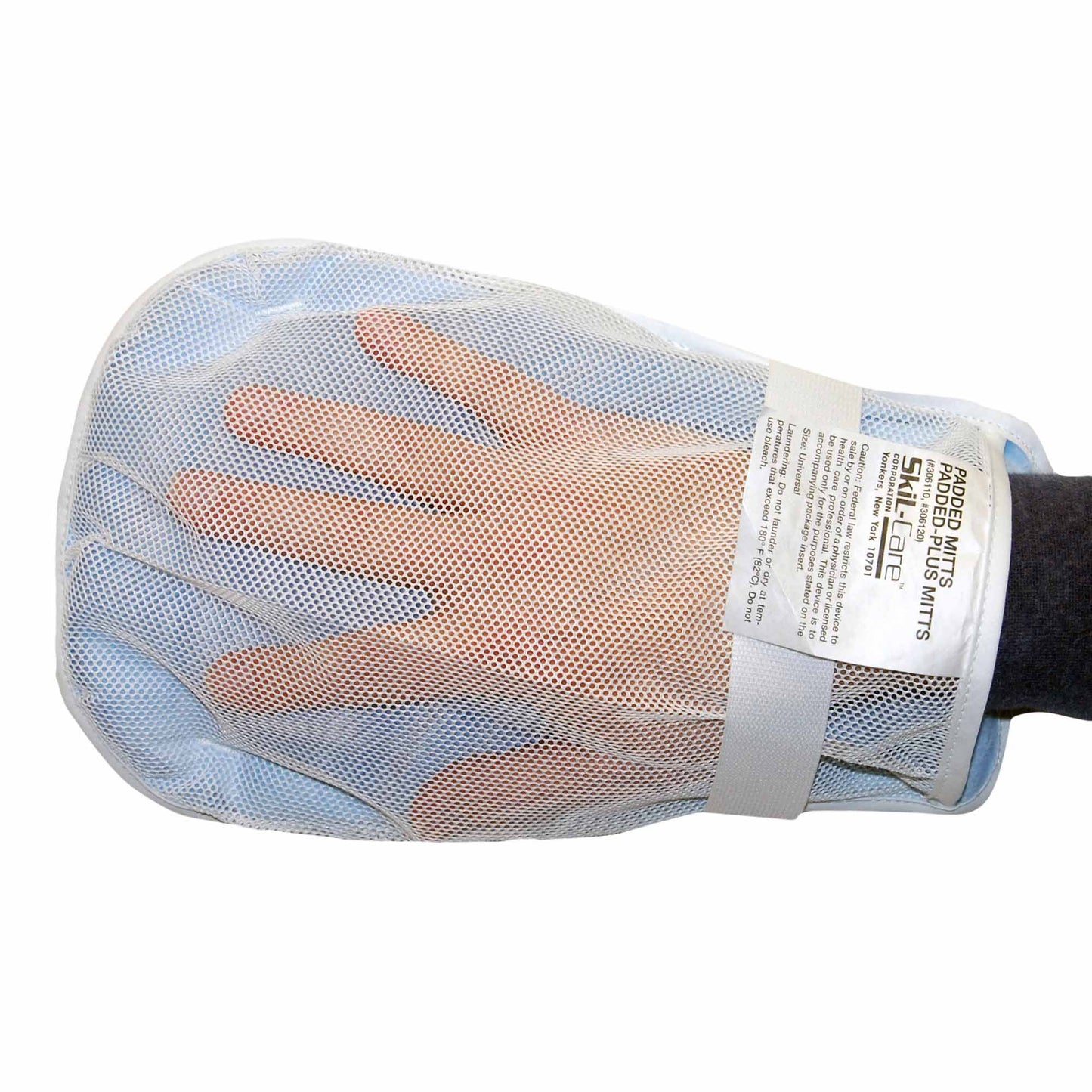 SkiL-Care™ Hand Control Mitt, 11 x 6 x 3/4 Inch, White/Blue