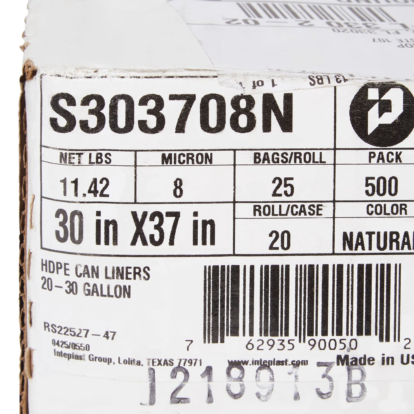 LINER, CAN CLR 8MIC 30"X37" 20-30GL (500/CS)