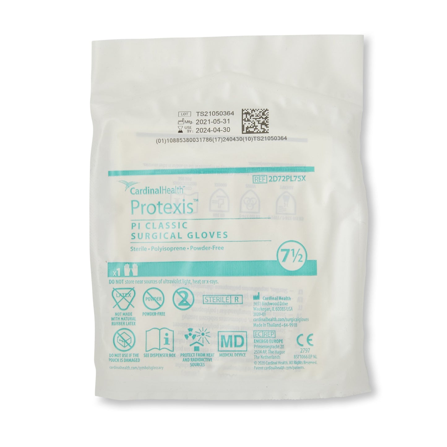 GLOVE, SURG PLYISO 7.5 STR2 SMTH (50PR/BX 4BX/CS)