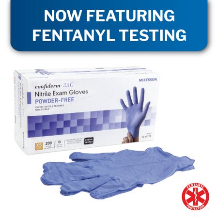 McKesson Confiderm 3.5C Nitrile Exam Gloves X-Small NonSterile Blue Textured Fingertips Chemo Tested 200 per Box