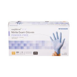 McKesson Confiderm 3.5C Nitrile Exam Gloves X-Small NonSterile Blue Textured Fingertips Chemo Tested 200 per Box
