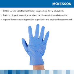 McKesson Confiderm 3.5C Nitrile Exam Gloves X-Small NonSterile Blue Textured Fingertips Chemo Tested 200 per Box