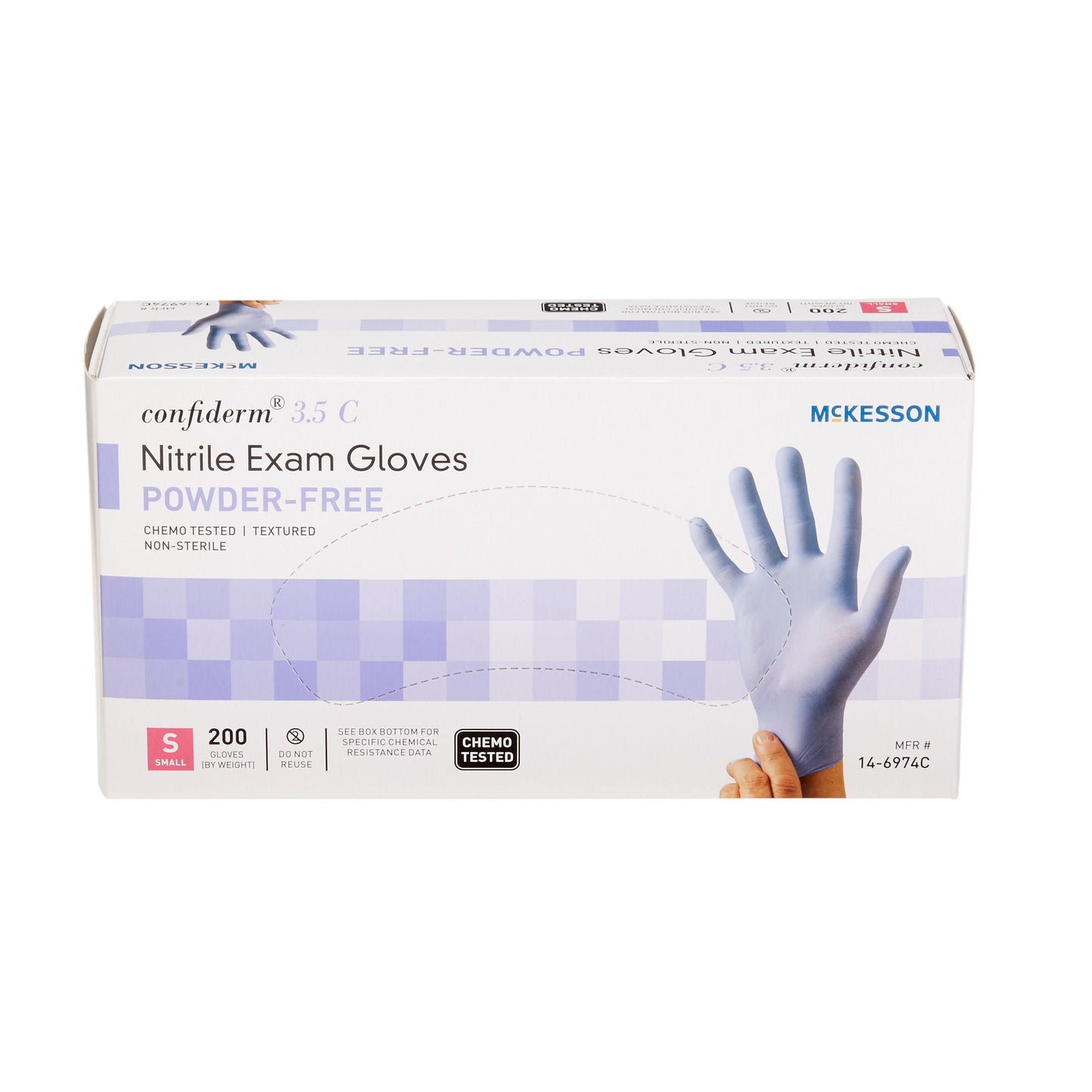 McKesson Confiderm 3.5C Nitrile Exam Gloves Small NonSterile Blue Textured Fingertips Chemo Tested 200 per Box
