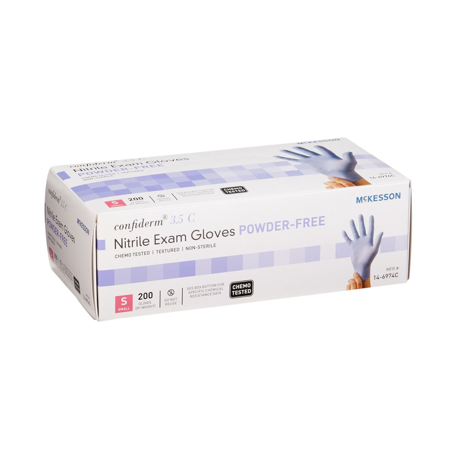 McKesson Confiderm 3.5C Nitrile Exam Gloves Small NonSterile Blue Textured Fingertips Chemo Tested 200 per Box