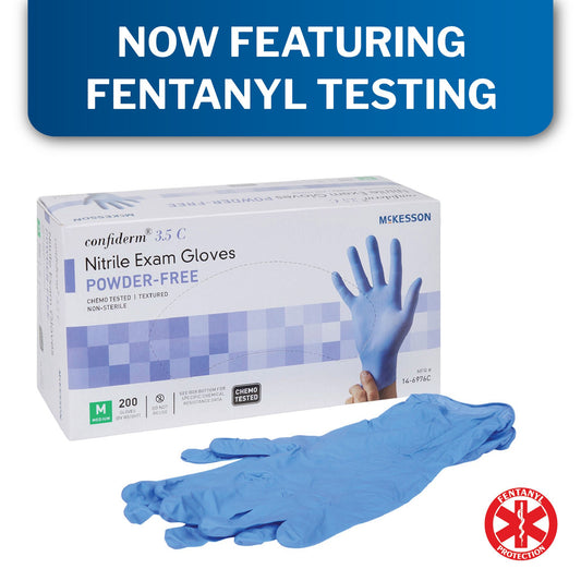 McKesson Confiderm 3.5C Nitrile Exam Gloves Medium NonSterile Blue Textured Fingertips Chemo Tested 200 per Box