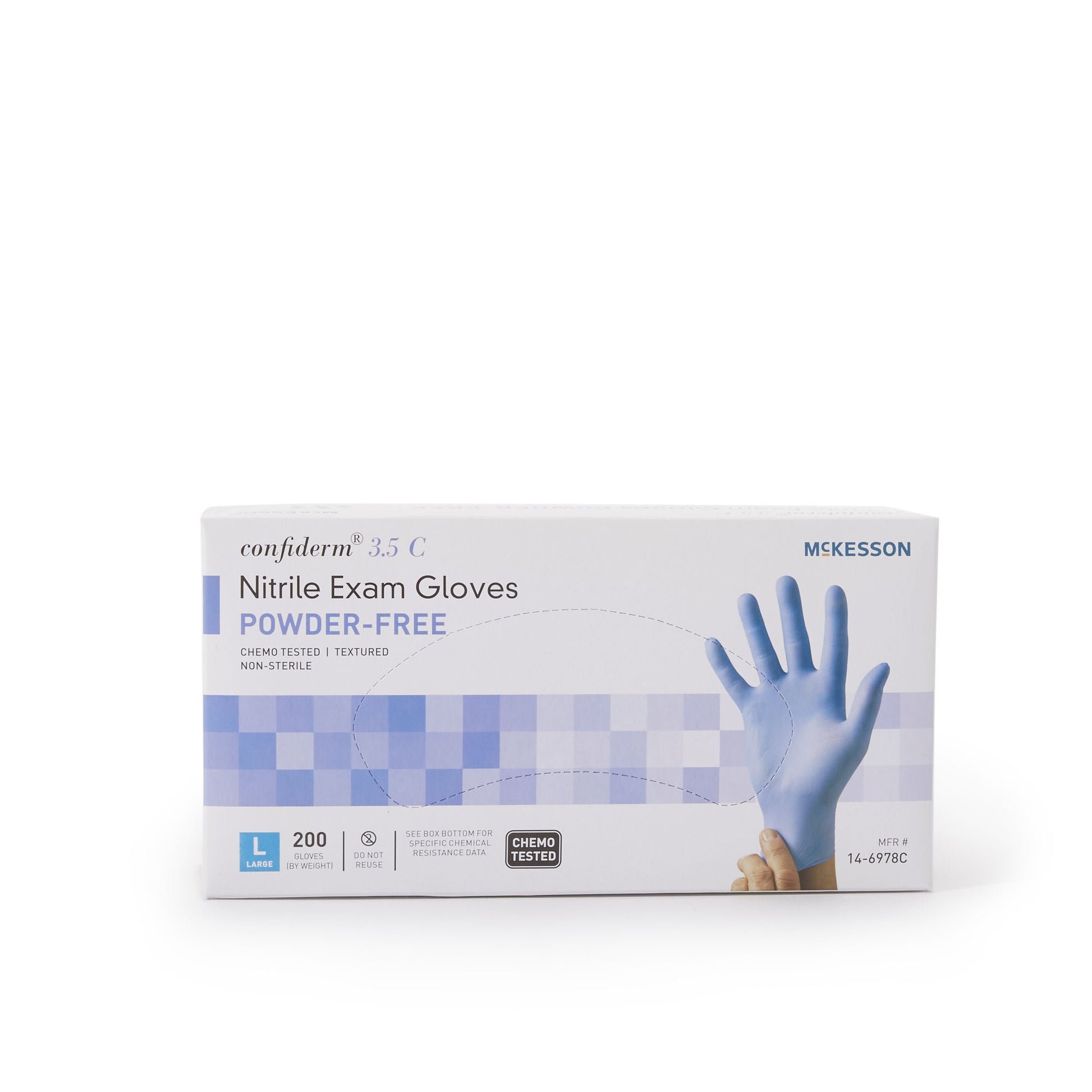 McKesson Confiderm 3.5C Nitrile Exam Gloves Large NonSterile Blue Textured Fingertips Chemo Tested 200 per Box