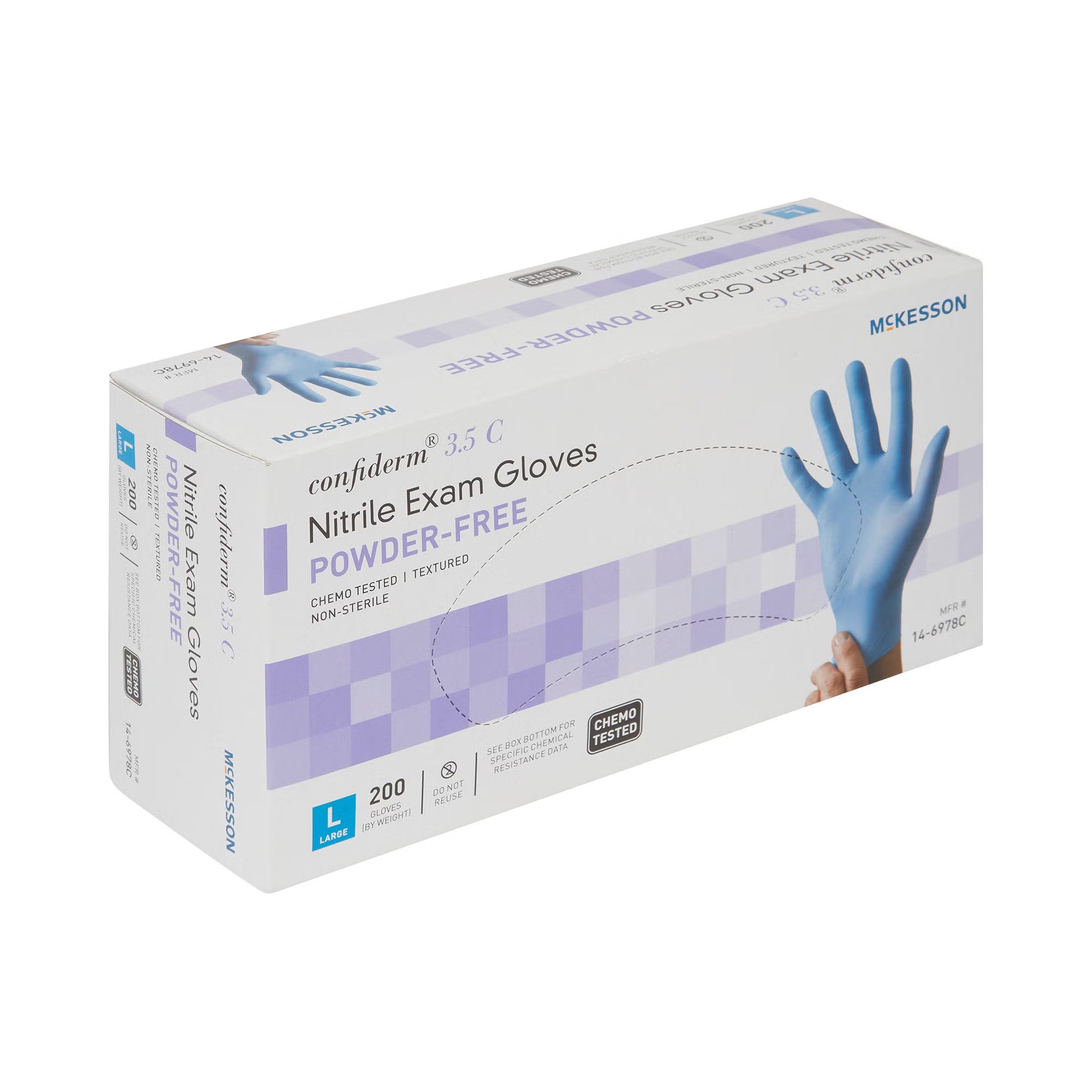 McKesson Confiderm 3.5C Nitrile Exam Gloves Large NonSterile Blue Textured Fingertips Chemo Tested 200 per Box