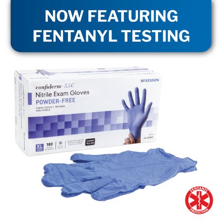 McKesson Confiderm 3.5C Nitrile Exam Gloves X-Large NonSterile Blue Textured Fingertips Chemo Tested 180 per Box