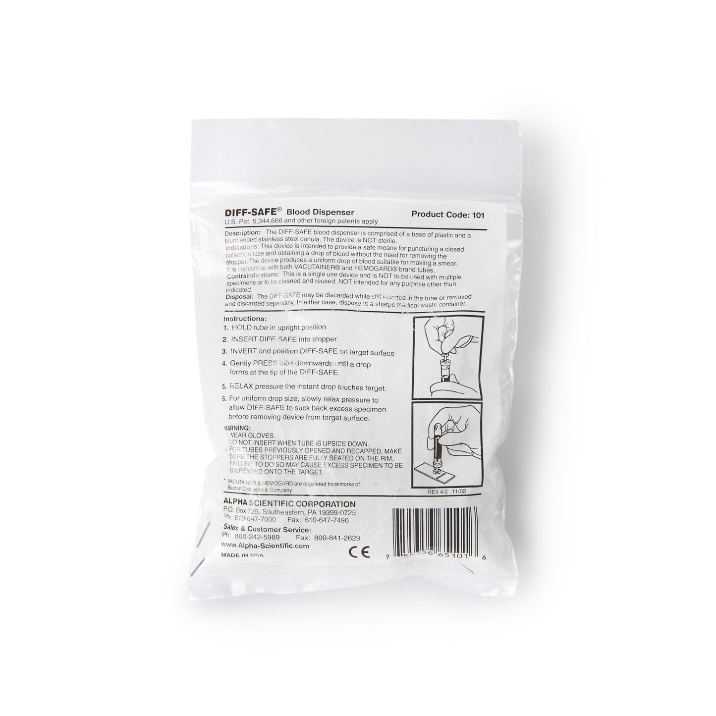 DISPENSER, BLOOD DIFF-SAFE (100/BG 10BG/BX 10BX/CS)