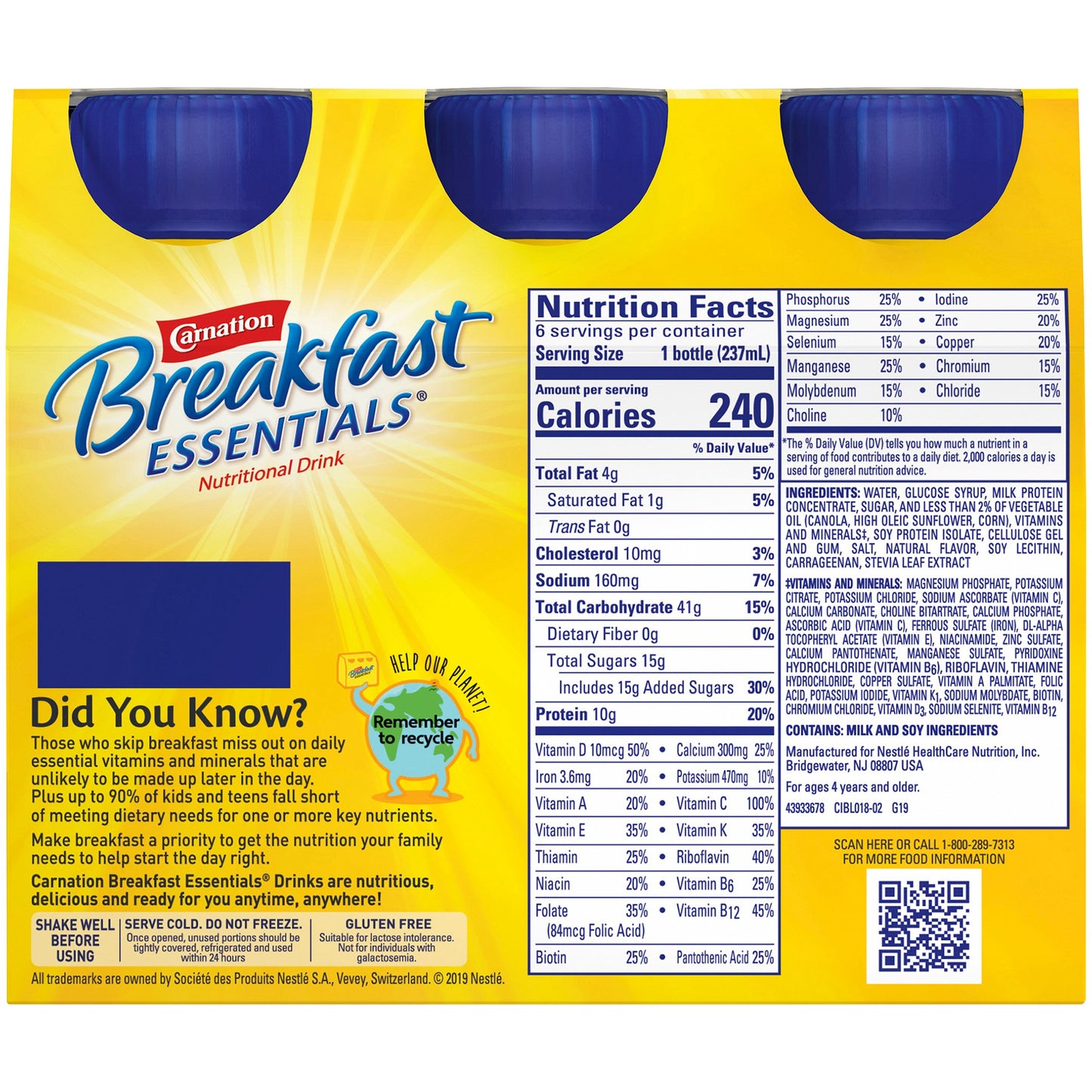 Carnation Breakfast Essentials® Vanilla Nutritional Drink, 8-ounce bottle