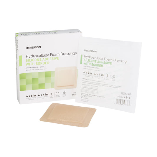 Foam Dressing McKesson 6 X 6 Inch With Border Film Backing Silicone Gel Adhesive Square Sterile