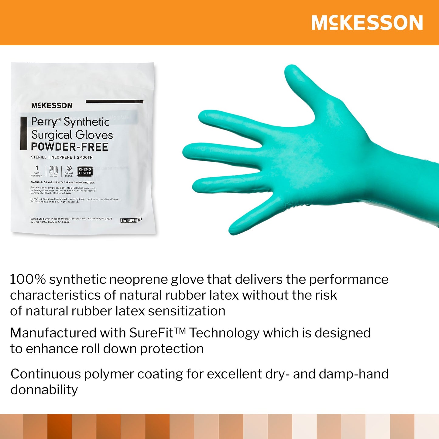 McKesson Perry® Performance Plus Polychloroprene Surgical Glove, Size 7, Green