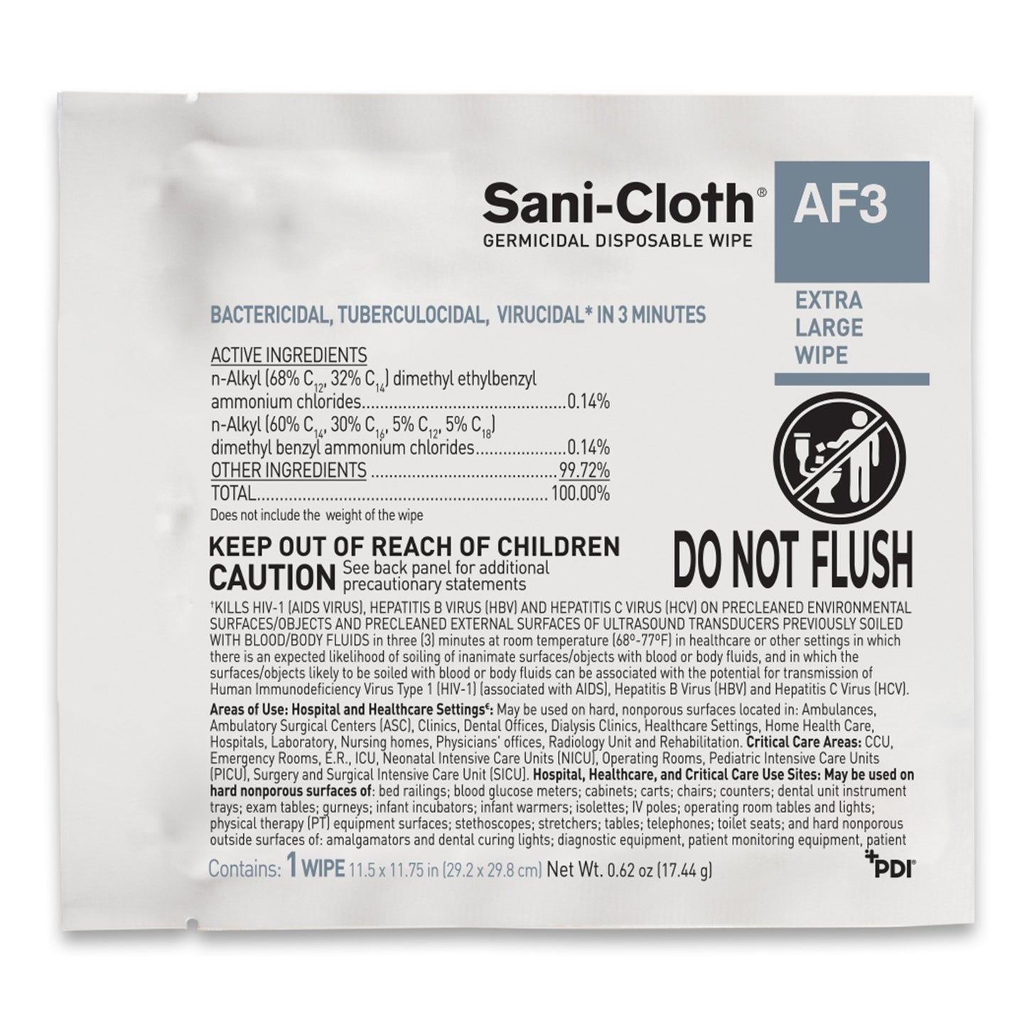 WIPE, SANICLOTH AF3 WET XLG 11.5"X11.75" (50PK/BX)