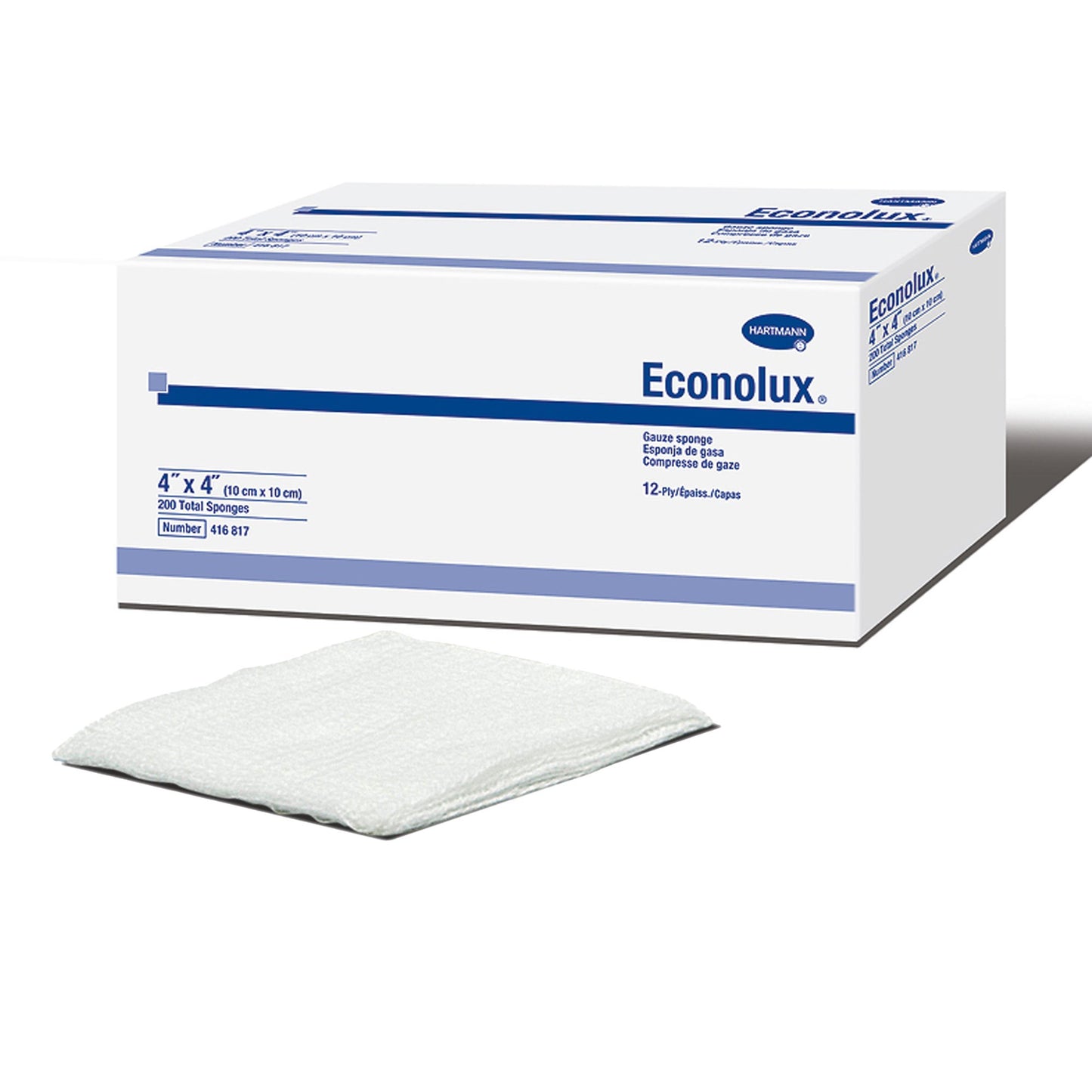 GAUZE, SPNG ECONOLUX N/S 4X4 12PLY (200/BX 10BX/CS