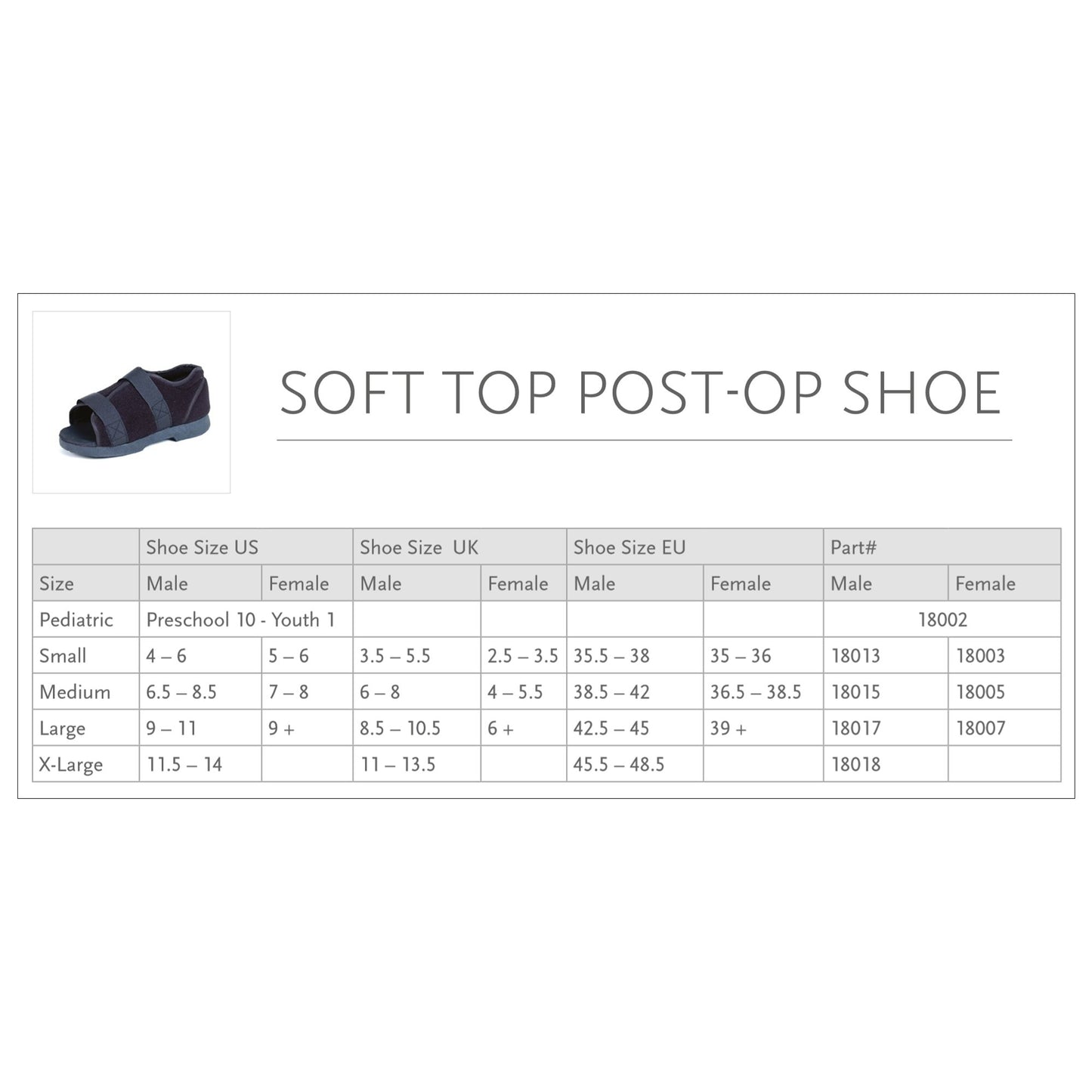 SHOE, POST OP SOFT TOP WOMENS LG