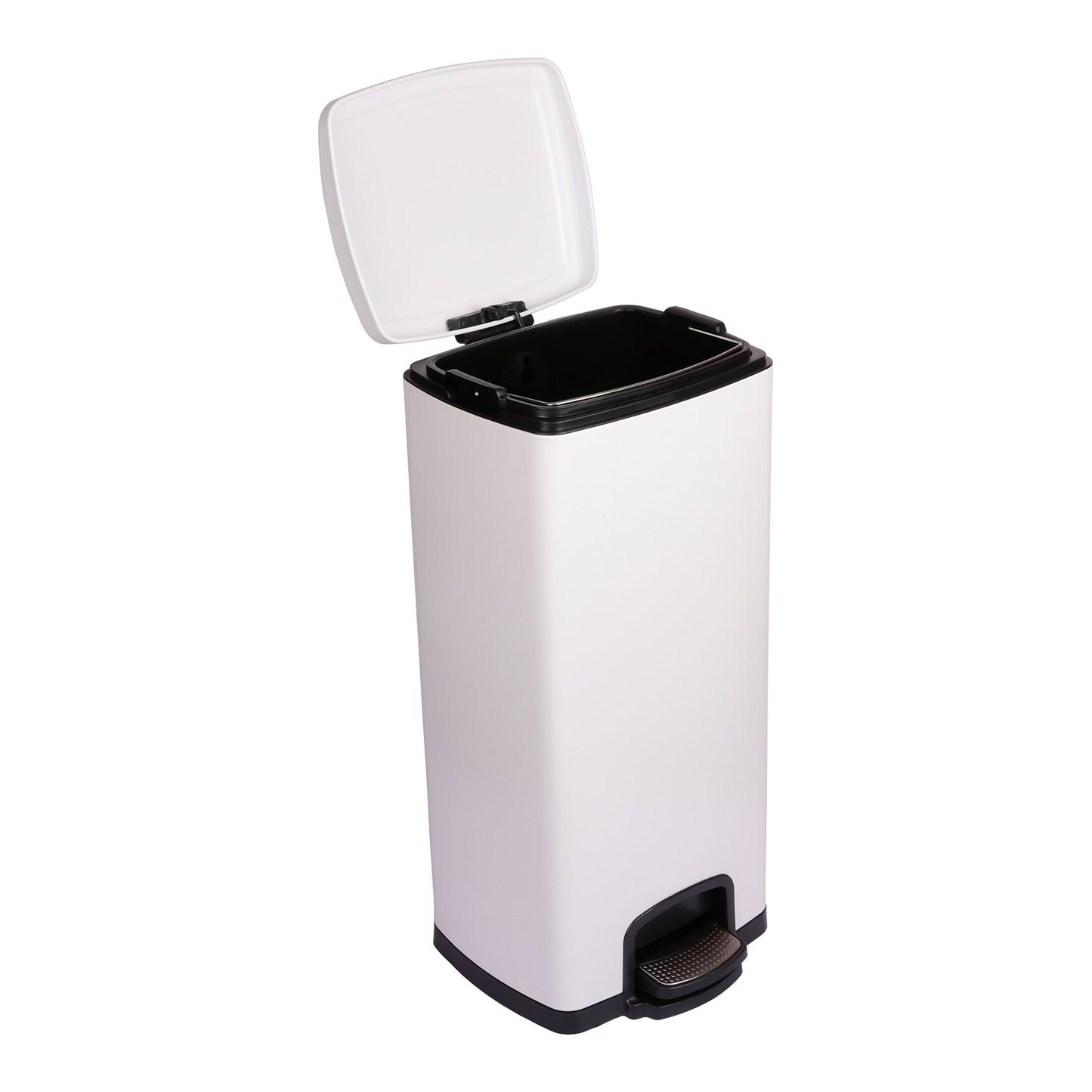 WASTECAN, STEP-ON SQ METAL WHT32QT