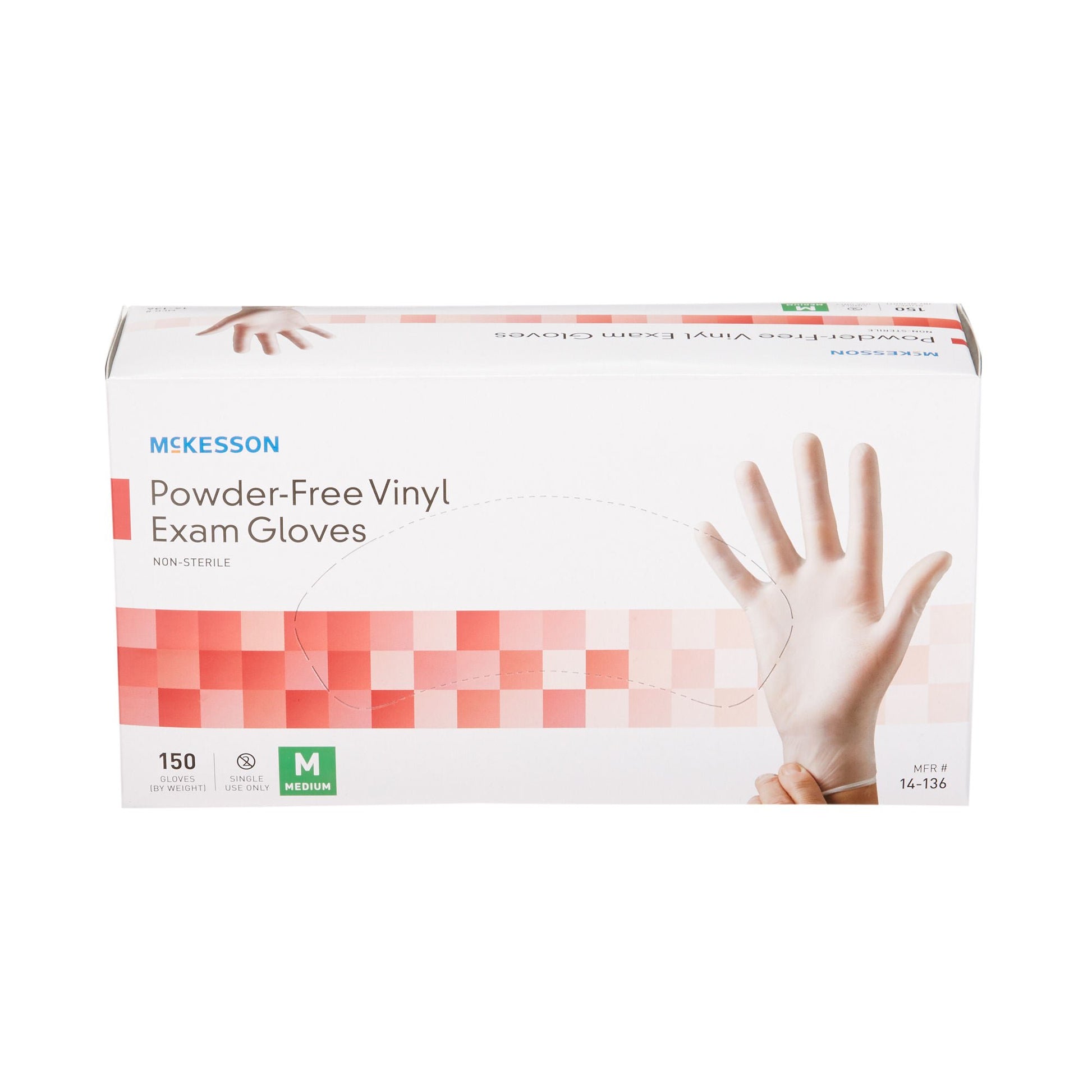 Exam Glove Medium Vinyl NonSterile Clear Smooth Beaded Cuff 150 Count