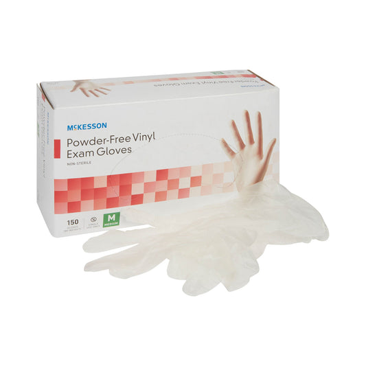 Exam Glove Medium Vinyl NonSterile Clear Smooth Beaded Cuff 150 Count