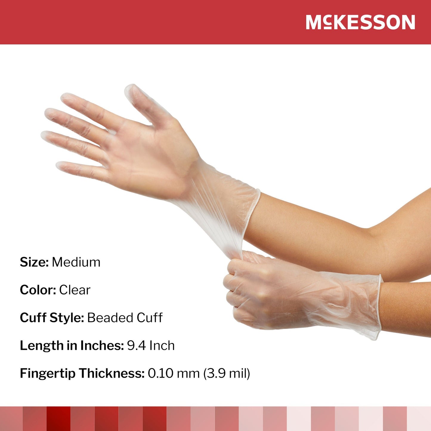 Exam Glove Medium Vinyl NonSterile Clear Smooth Beaded Cuff 150 Count