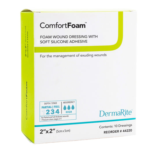 ComfortFoam™ Silicone Adhesive without Border Silicone Foam Dressing, 2 x 2 Inch