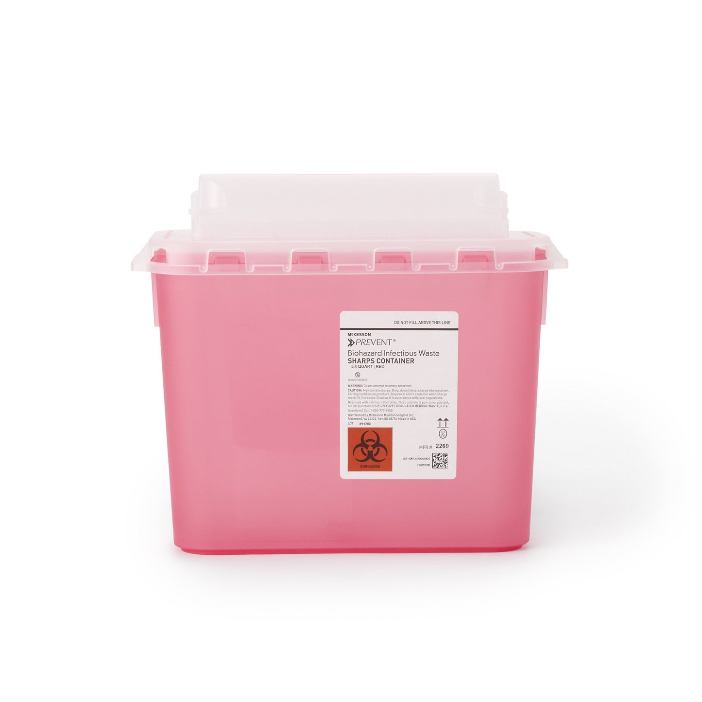 Sharps Container McKesson Prevent Red Base 11 H X 12 W X 4-3/4 D Inch Horizontal Entry 1.35 Gallon