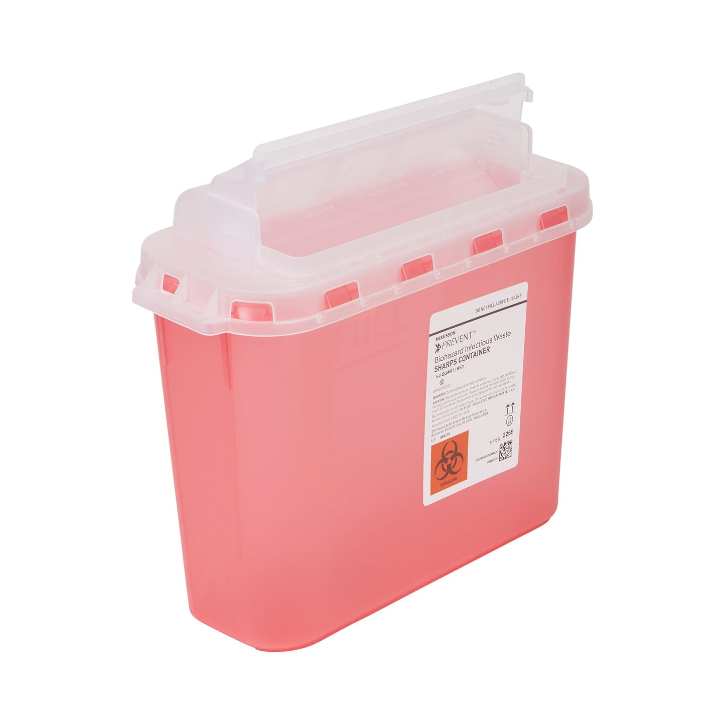 Sharps Container McKesson Prevent Red Base 11 H X 12 W X 4-3/4 D Inch Horizontal Entry 1.35 Gallon